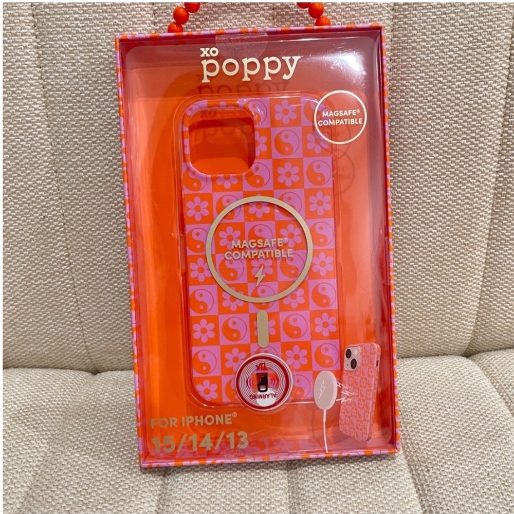 NEW XO Poppy iPhone 15 14 13 Case MagSafe Orange Pink Checkered Yin Yang Floral